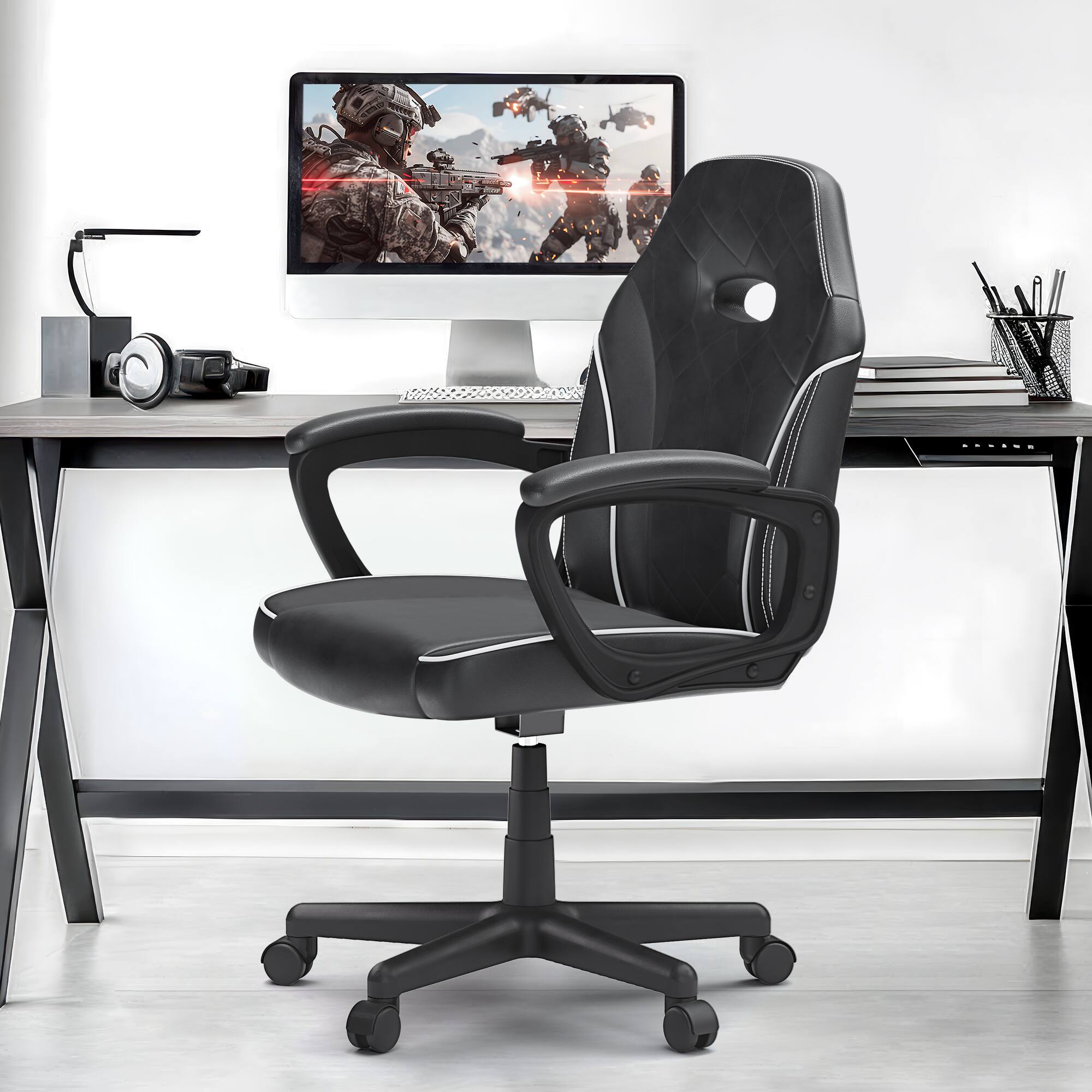 Alt View 13. ACGAM - Slim Gaming Chair, Ergonomic Office Chair with Superior Leather, 360° Swivel and Height Adjustment for Home Office - Black.