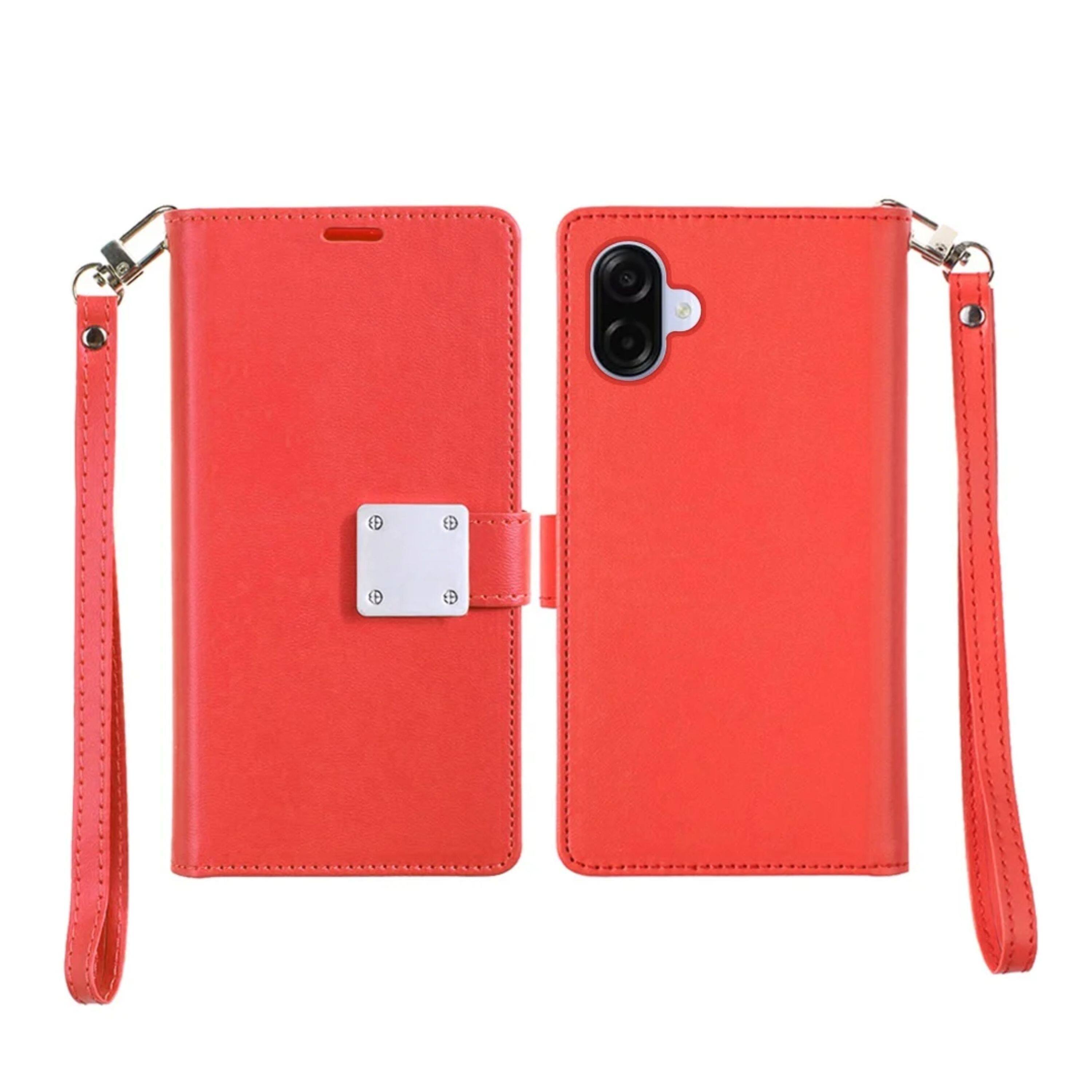Back. Kitcheniva - PU Leather Phone Wallet Case With Wrist Strap Tempered Glass For Samsung Galaxy A07 Red - Red.