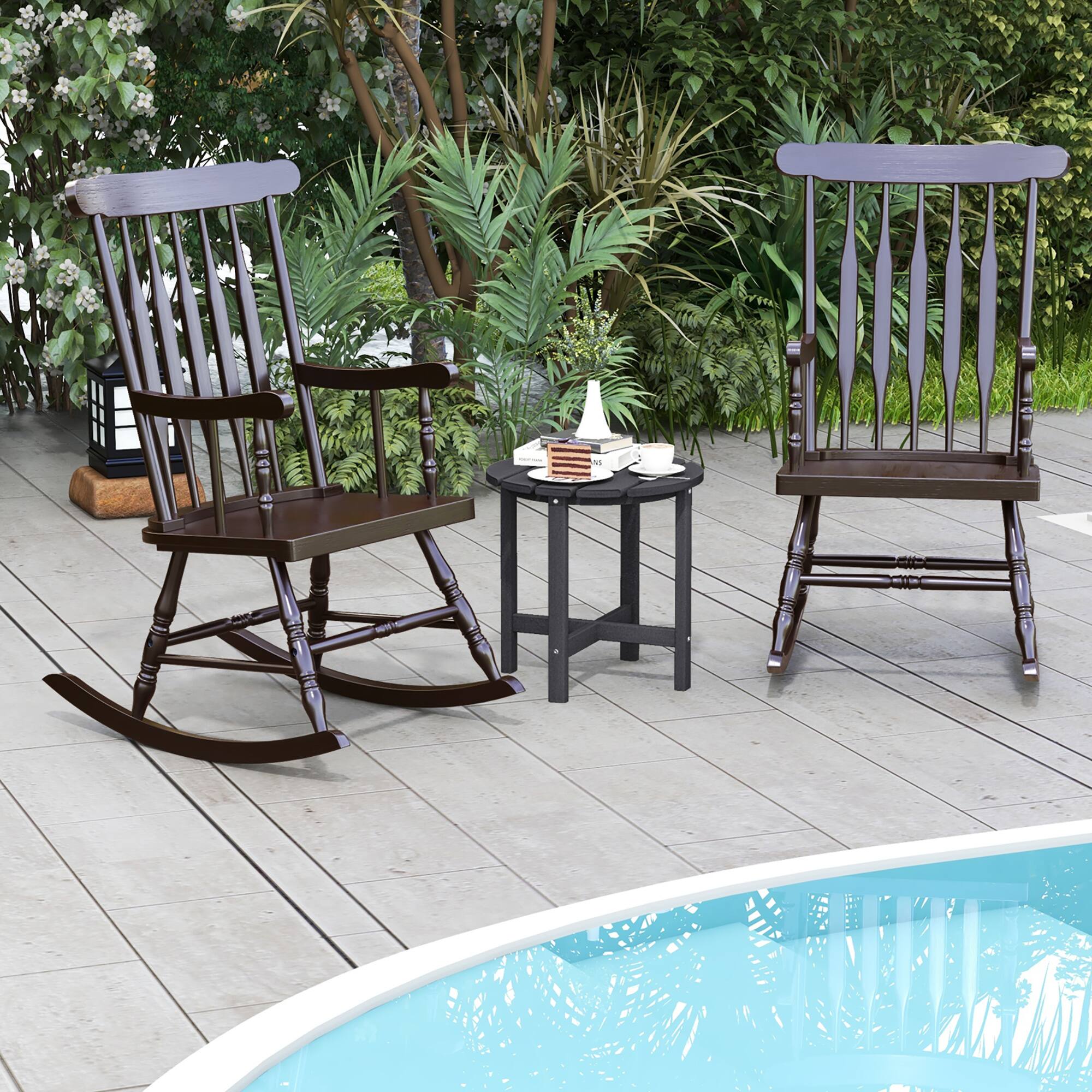 Alt View 1. Gymax - Gymax 2PCS Wooden Rocking Chair Single Rocker Indoor Garden Patio Yard Coffee - Coffee.