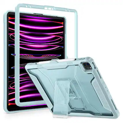 Front. VIKESI - Kickstand Protective Case for iPad Pro 12.9 inch , Matte Frosted Scratch Resistant Back, TPU Shockproof Frame - Ice Blue.