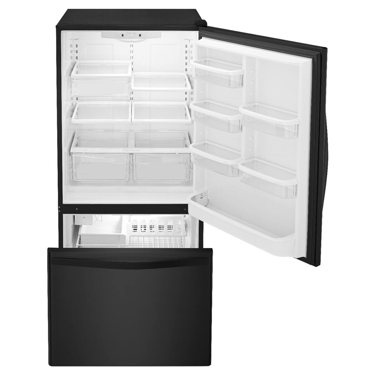 Angle. Whirlpool - Whirlpool - 33-inches wide Bottom-Freezer Refrigerator with SpillGuard™ Glass Shelves - 22 cu. ft .- Black-on-Black - Black-on-Black.