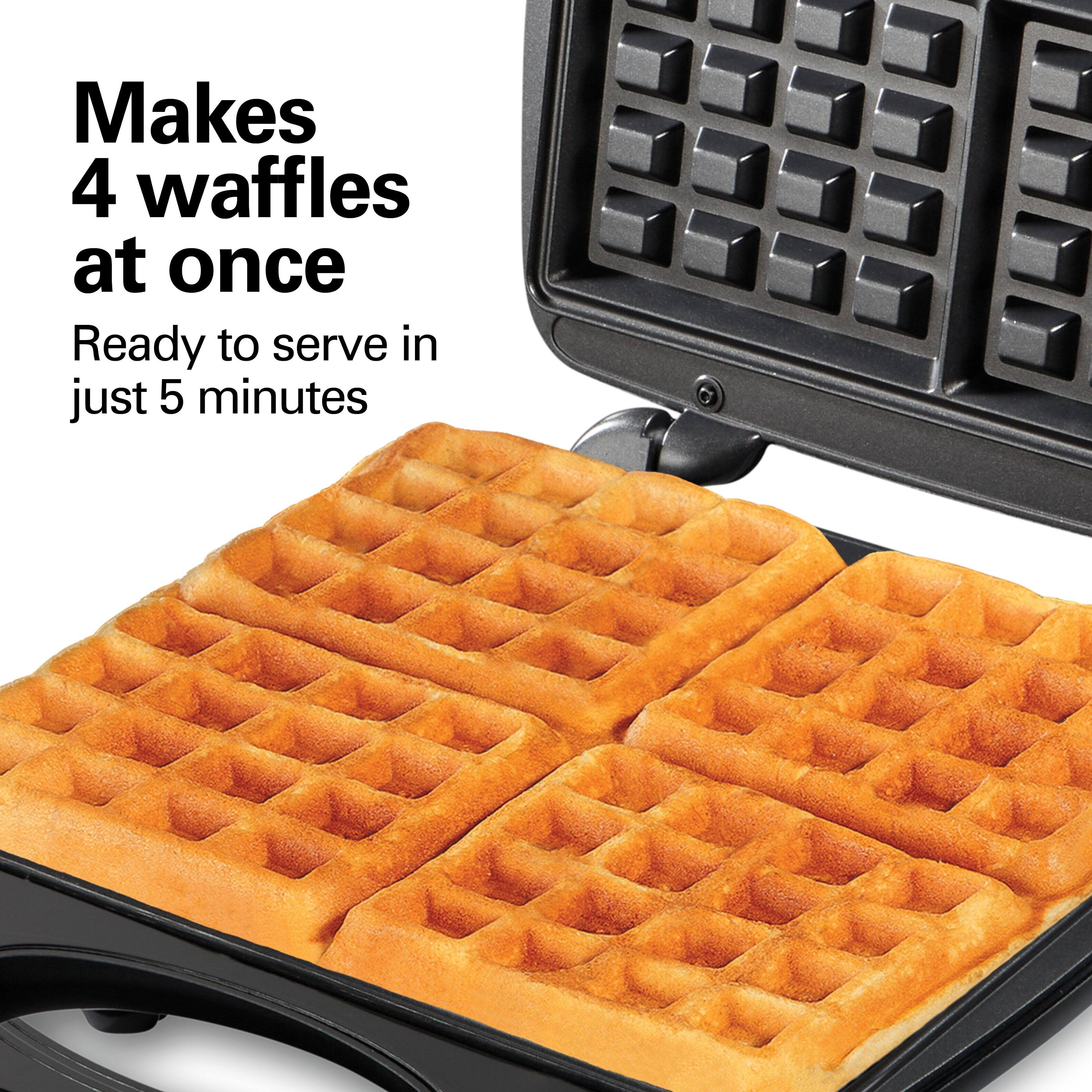 Makes 4 waffles at once  
Ready to serve in just 5 minutes