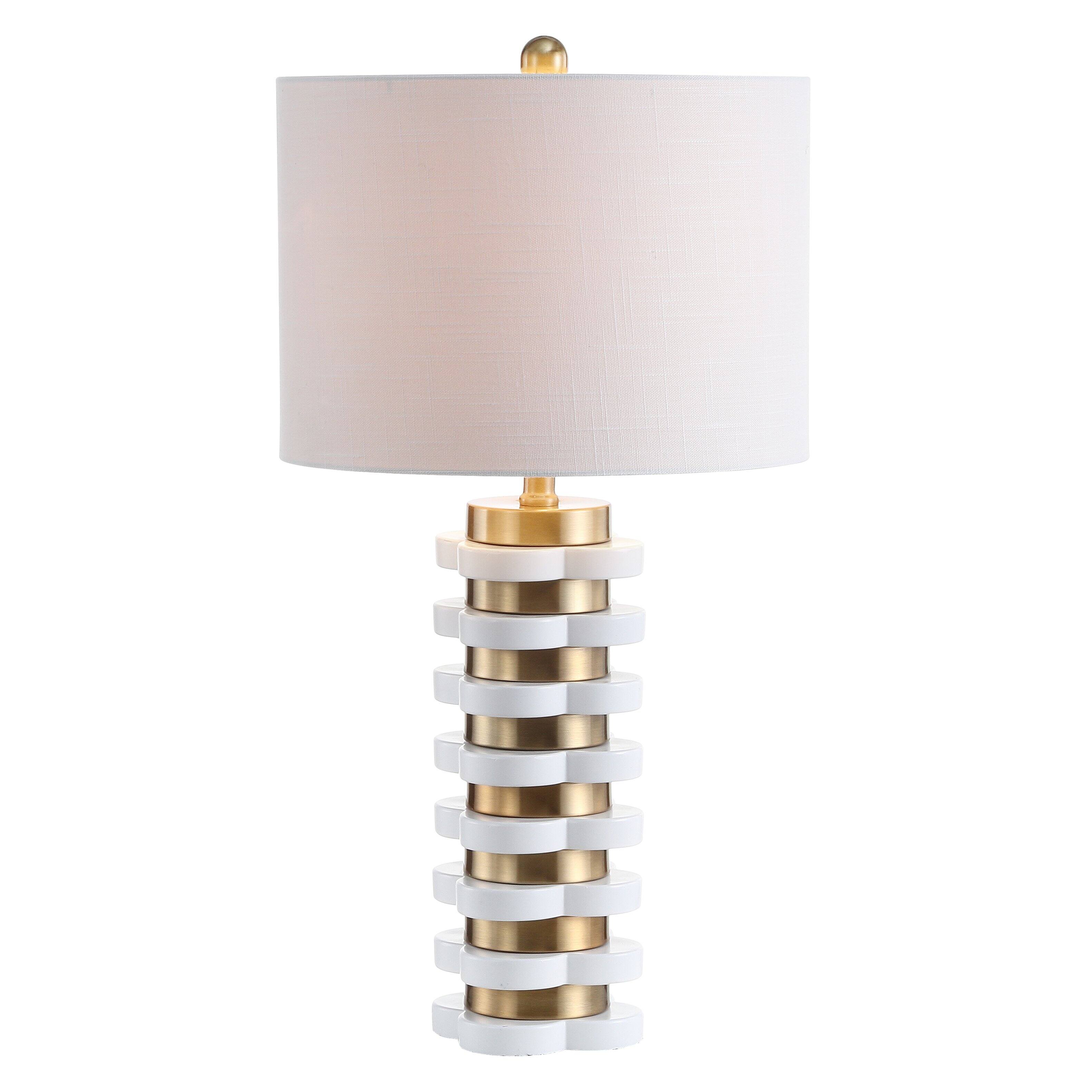 Front. Jonathan Y - Wellington 26.5" Quatrefoil Striped Resin LED Table Lamp, Brass - Brass Gold.