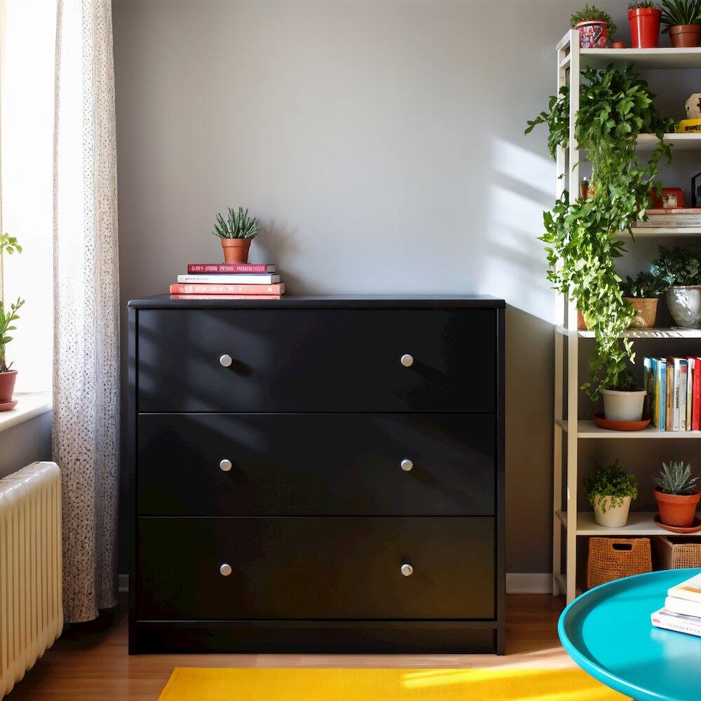Alt View 5. FurniFact - Black 3 Drawer Dresser - Compact Small Chest of Drawers for Bedrooms - Black.