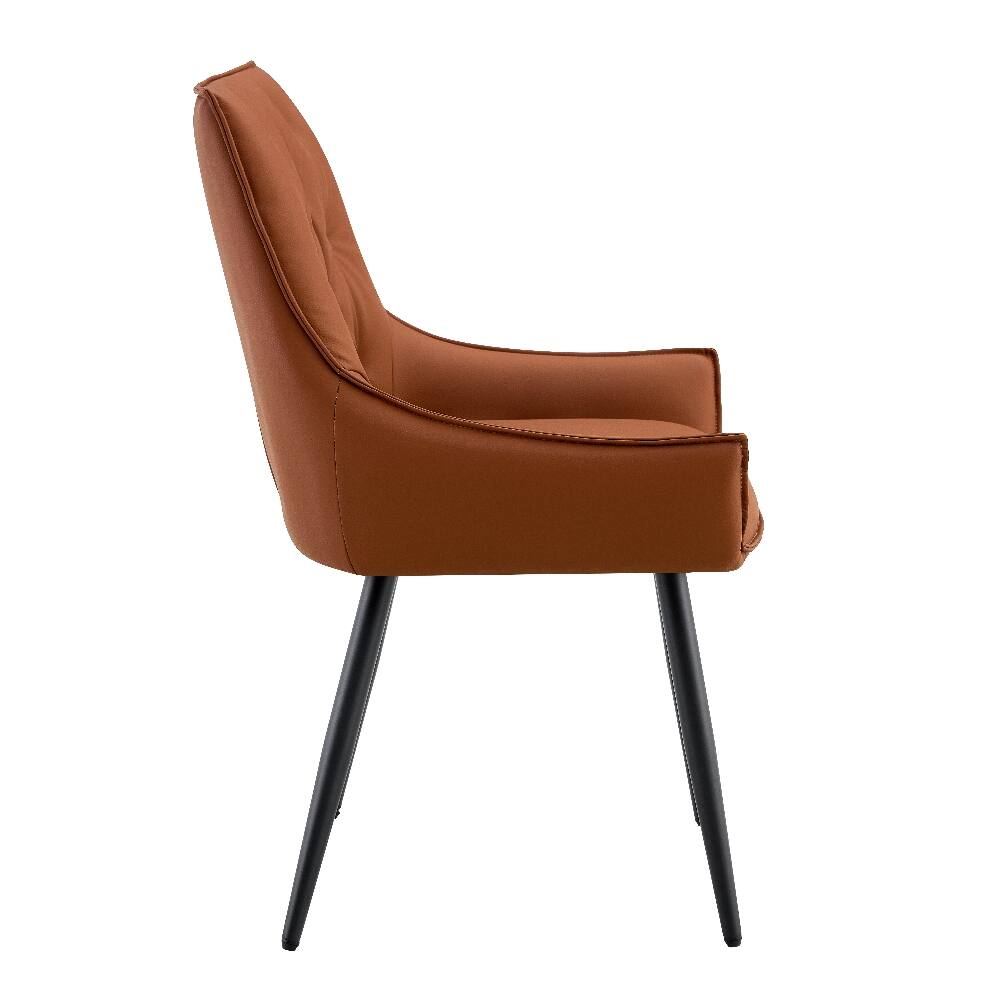 Alt View 2. Loheer - Loheer Camel Faux Leather Dining Chairs Set of 2, Metal Kitchen Chairs with Black Sanded Legs, Upholstered Flat Back - Camel.