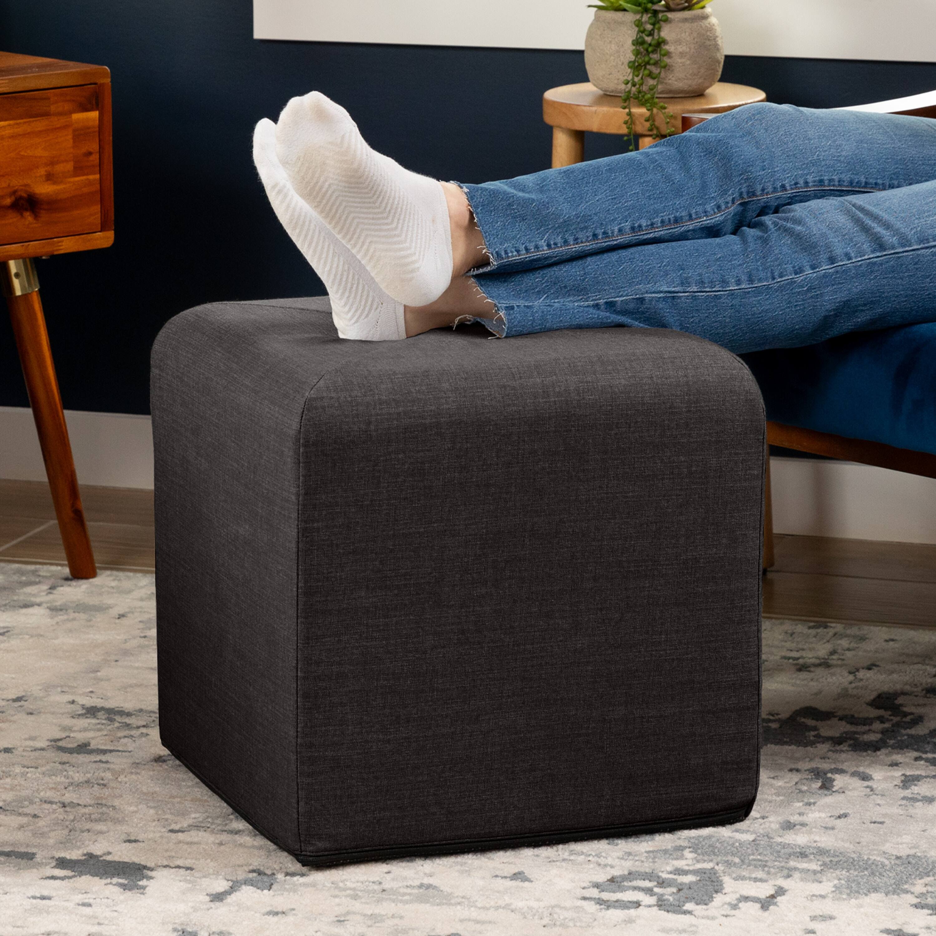 Angle. Jaxx - Jaxx Monroe Square Foam Ottoman with Stain Resistant Performance Fabric, Small (18 x 18), Ebony - Ebony.