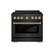 Front. ZLINE - 36 in. Wide 6 Burner Autograph 5.2 cu. ft. Manual Clean Freestanding DuoPro Gas Range with Gold Accents - Black Satin Stainless Steel.