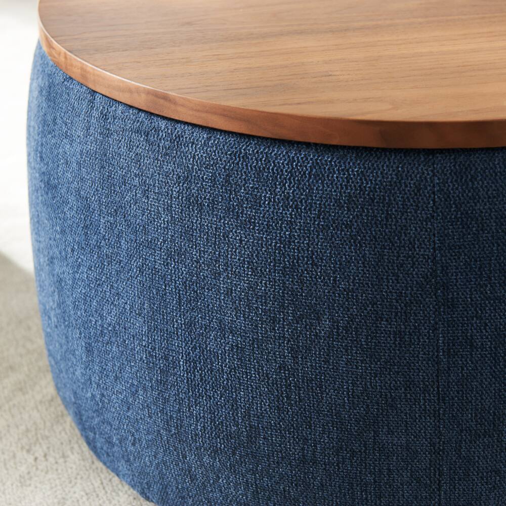 Back. PDTEND - Navy Round Storage Ottoman for Bedroom Living Room - Navy Blue.