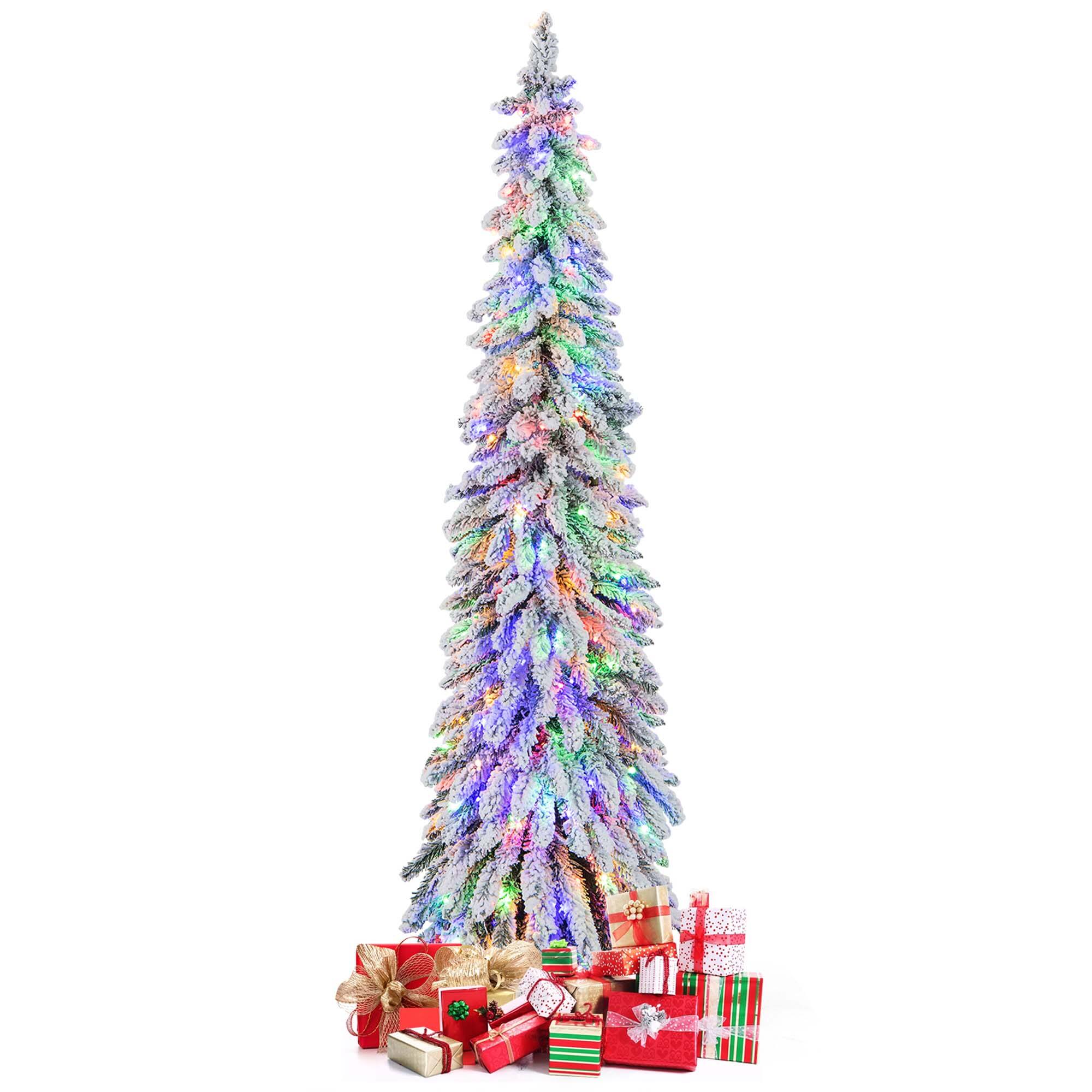 Alt View 19. Costway - 6 FT Pre-Lit Slim Christmas Tree Flocked Xmas Decoration 11 Modes 250 LED Lights - Green /White.