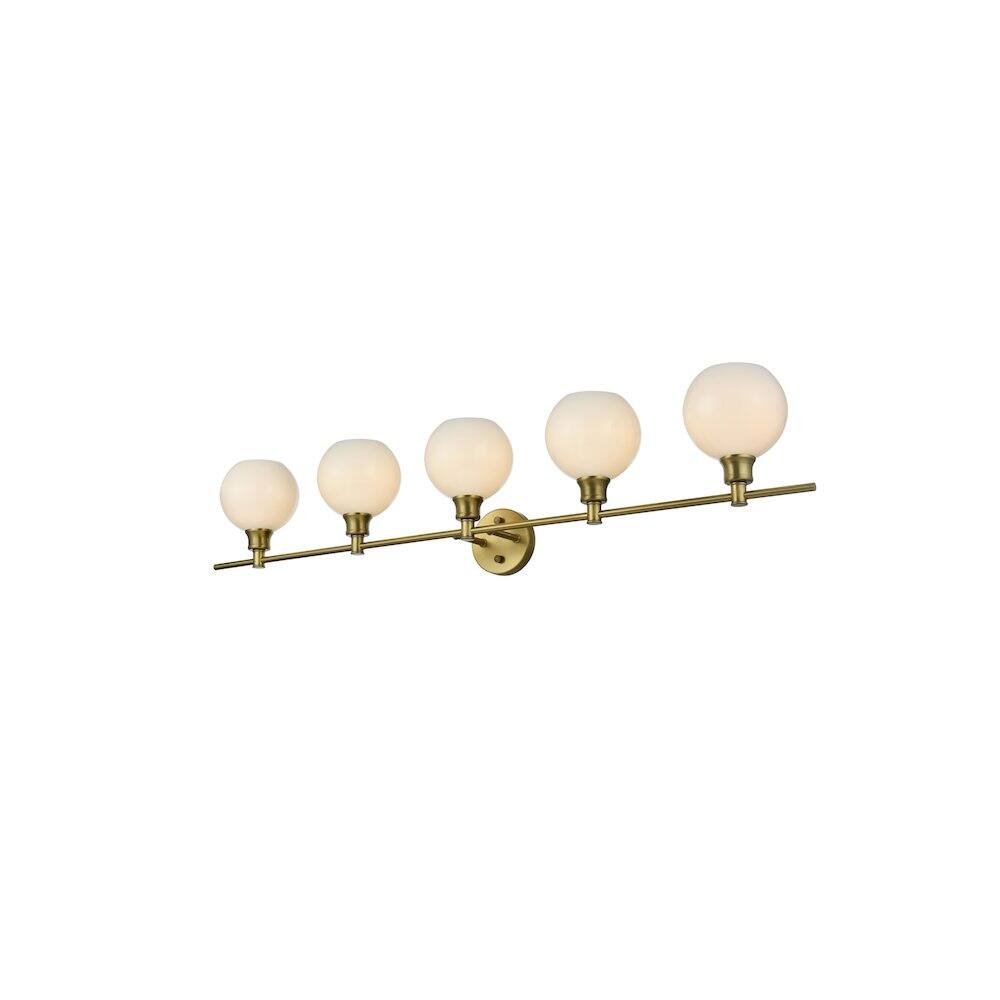 Left. Living District - Collier 5 Light Satin Gold and Frosted White Glass Wall Sconce - Satin Gold.