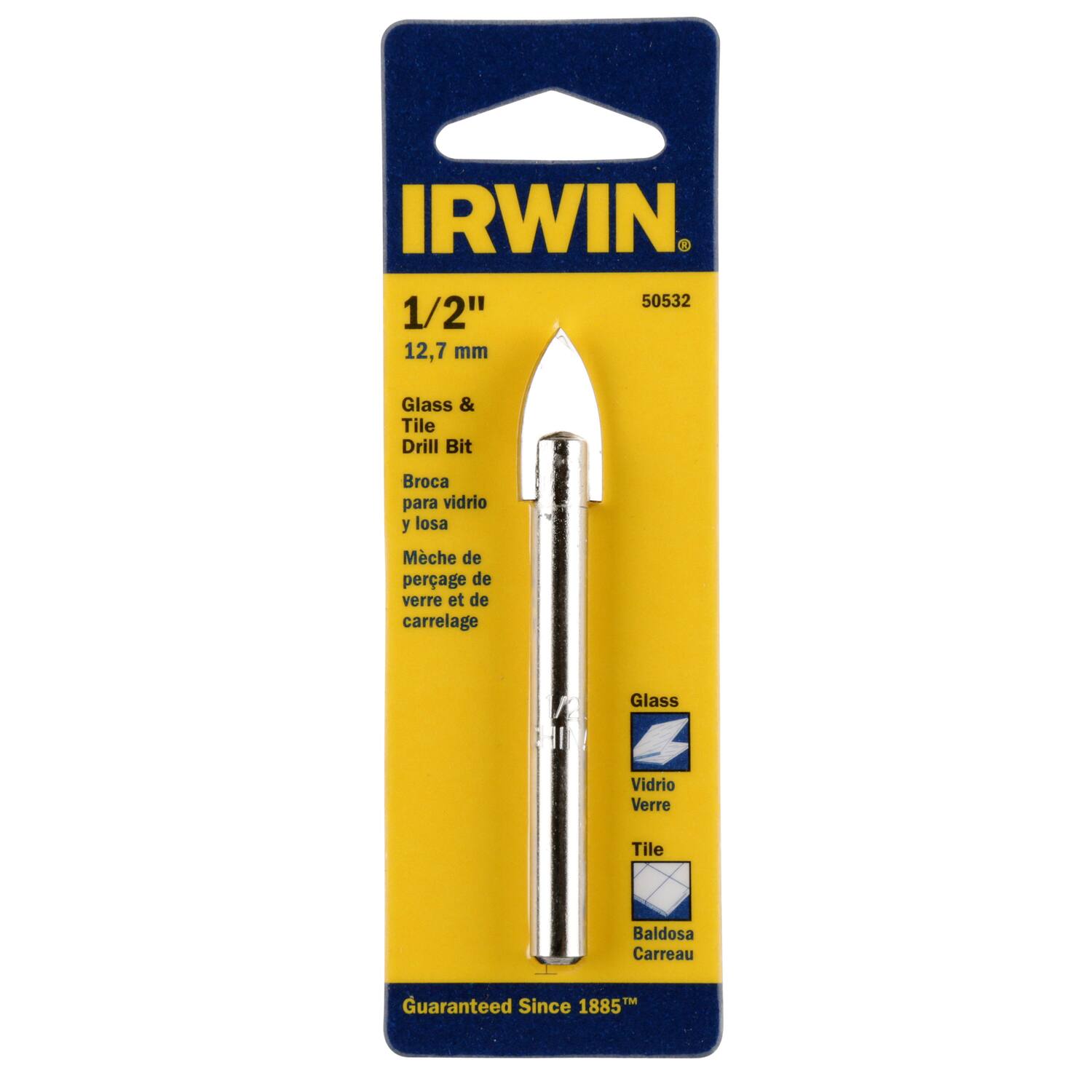 Irwin - 1/2  X 3  L Carbide Tipped Glass/Tile Drill Bit Straight Shank 1 pk price history on PriceWatchPro