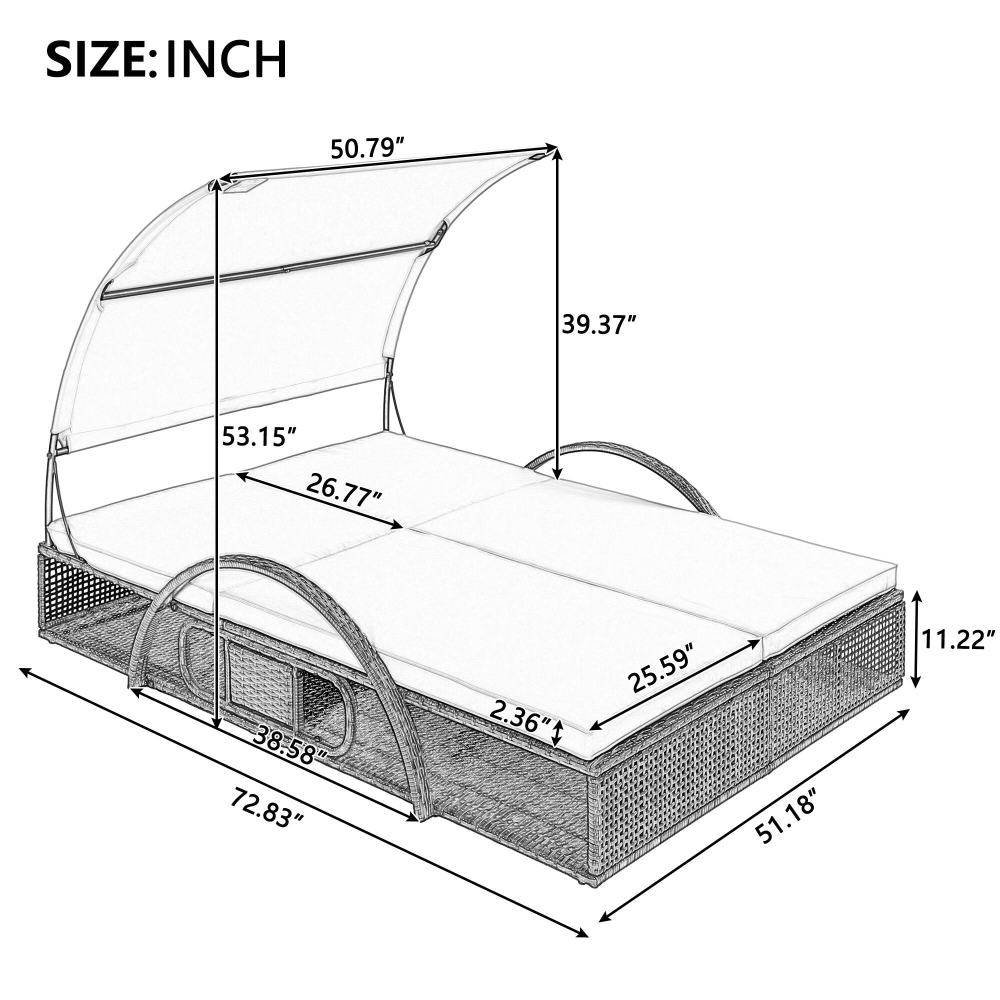 SIZE: INCH  
50.79" 39.37" 53.15" 26.77" 38.58" 72.83" 2.36" 25.59" 51.18" 11.22"