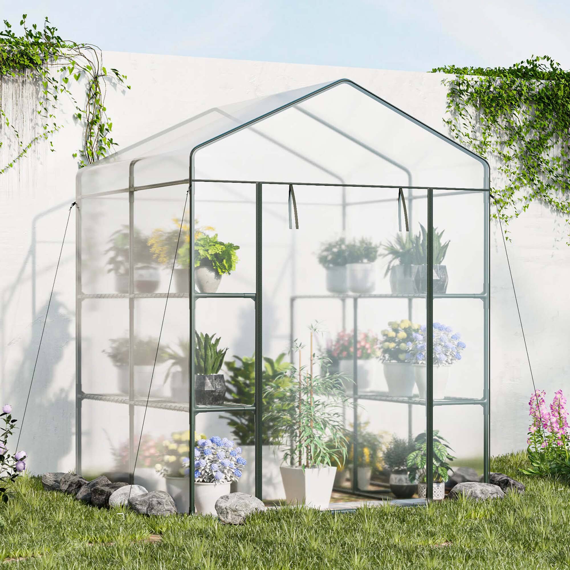 Alt View 1. Costway - Costway Portable Mini Greenhouse with 3 Tiers 8 Shelves Roll-up Zippered Door for Plants - Transparent.