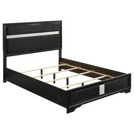 Manhattan Lane - Vino Queen Size Bed, Panel Headboard, Upholstery, Glitter Stripe - Black