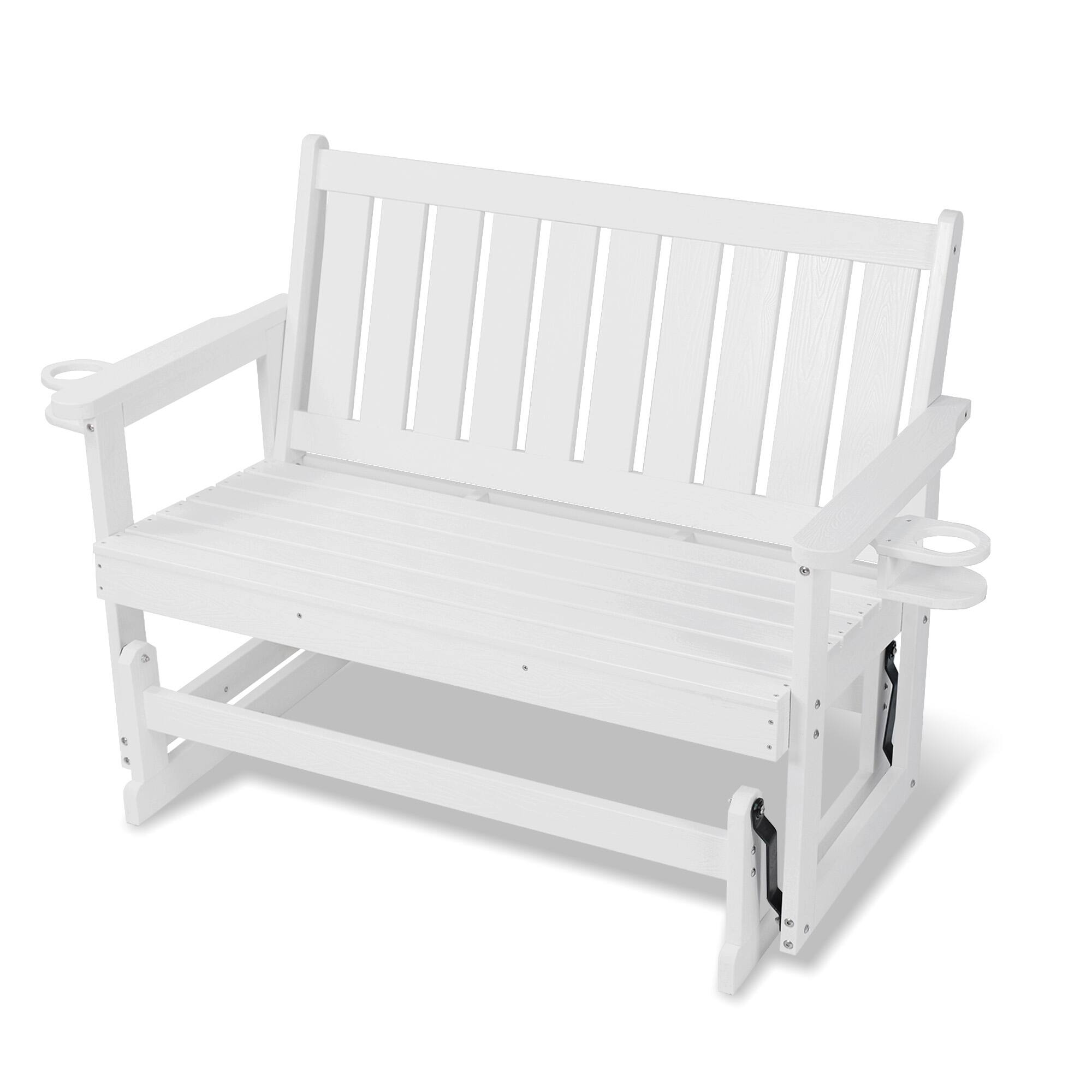Back. Fortune Candy - Poly Lumber Patio Glider, HIPS Material Weather-Resistant Glider Bench for Outdoor Porch Garden - White.