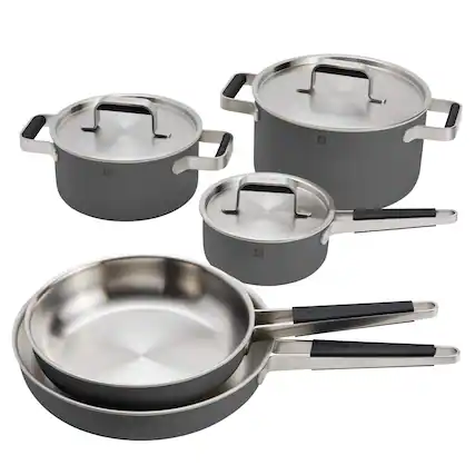 Front. ZWILLING - ZWILLING Pure 8-pc Stainless Steel Cookware Set, Grey - Grey.