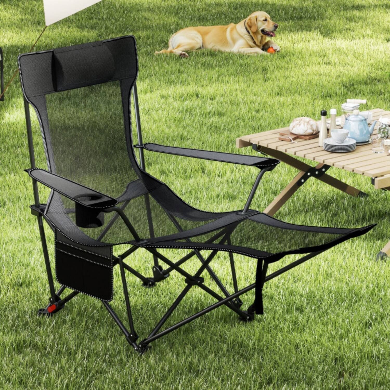 Alt View 4. Mondawe - Reclining Folding Camping Chair w Removable Footrest & Adjustable Backrest Portable w Cup Holder - Gray.