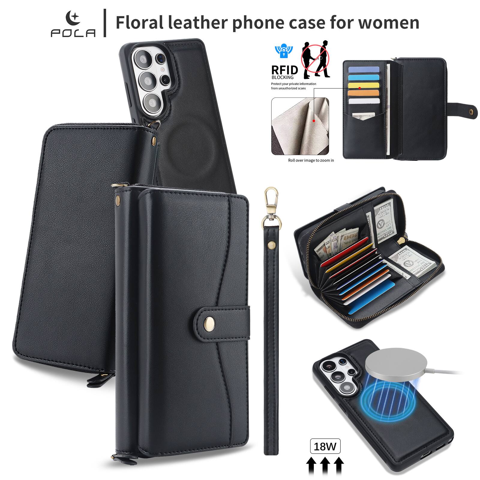Floral leather phone case for women  
POLA  
RFID BLOCKING  
Protect your private information from unauthorized cm  
Roll over image to zoom in  
CREAM  
00  
100 keep  
18W