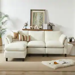 Electra Tech Xpress - Modern L-Shaped Chenille Upholstered Sectional Couch for Living Room, 3 Seater Cloud Sofa with Ottoman - BEIGE