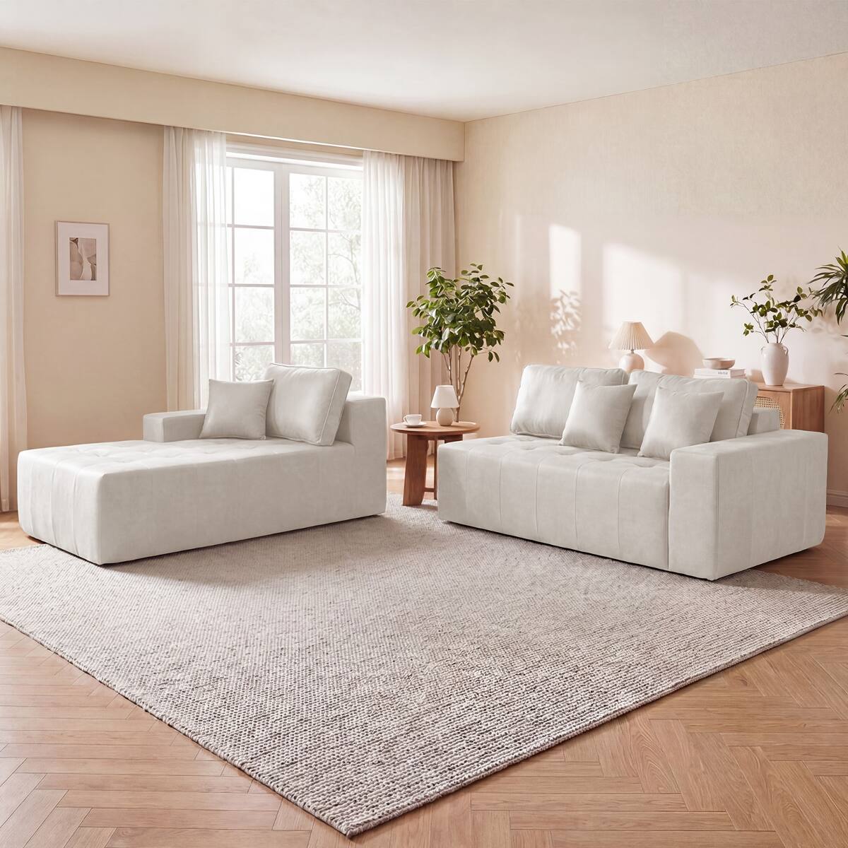 Left. Ropilly - Ropilly Beige Faux Leather Sectional Sofa, L Shaped Corner Chaise Couch, Convertible Sofa Bed - Beige.