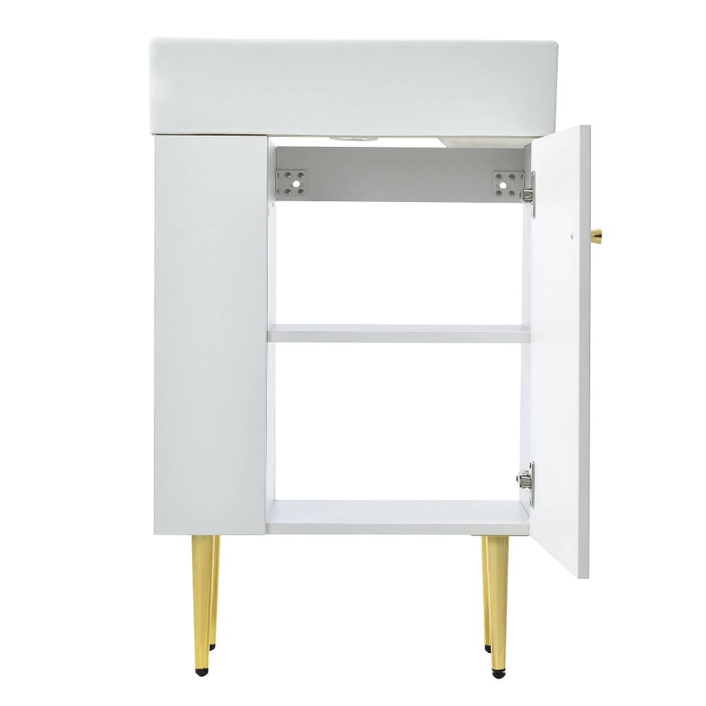 Alt View 10. Loheer - Loheer 21.6 inch White Bathroom Vanity with Ceramic Sink and Left Side Storage - White.