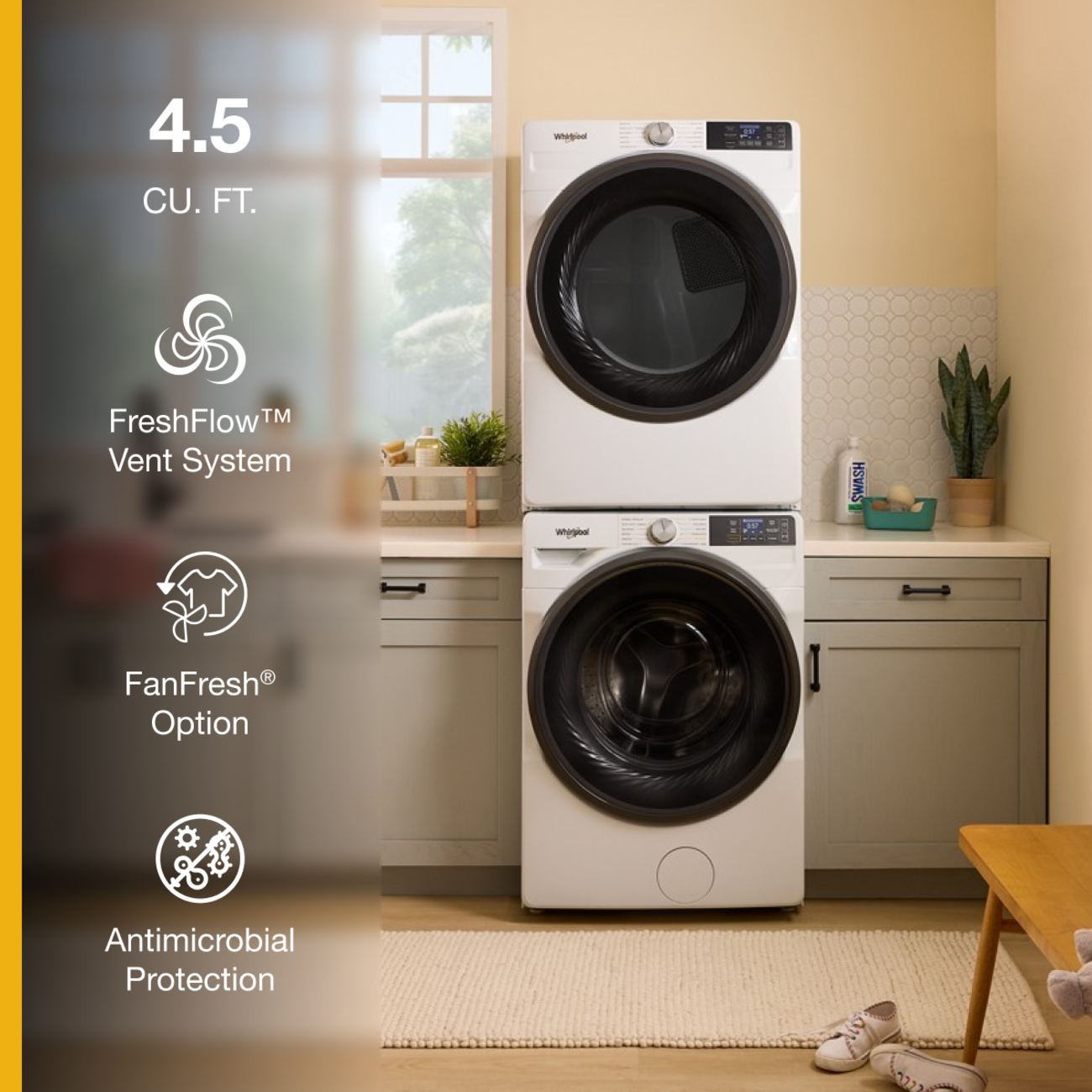 4.5 CU. FT.  
Whirlpool  
FreshFlow™ Vent System  
FanFresh® Option  
Antimicrobial Protection