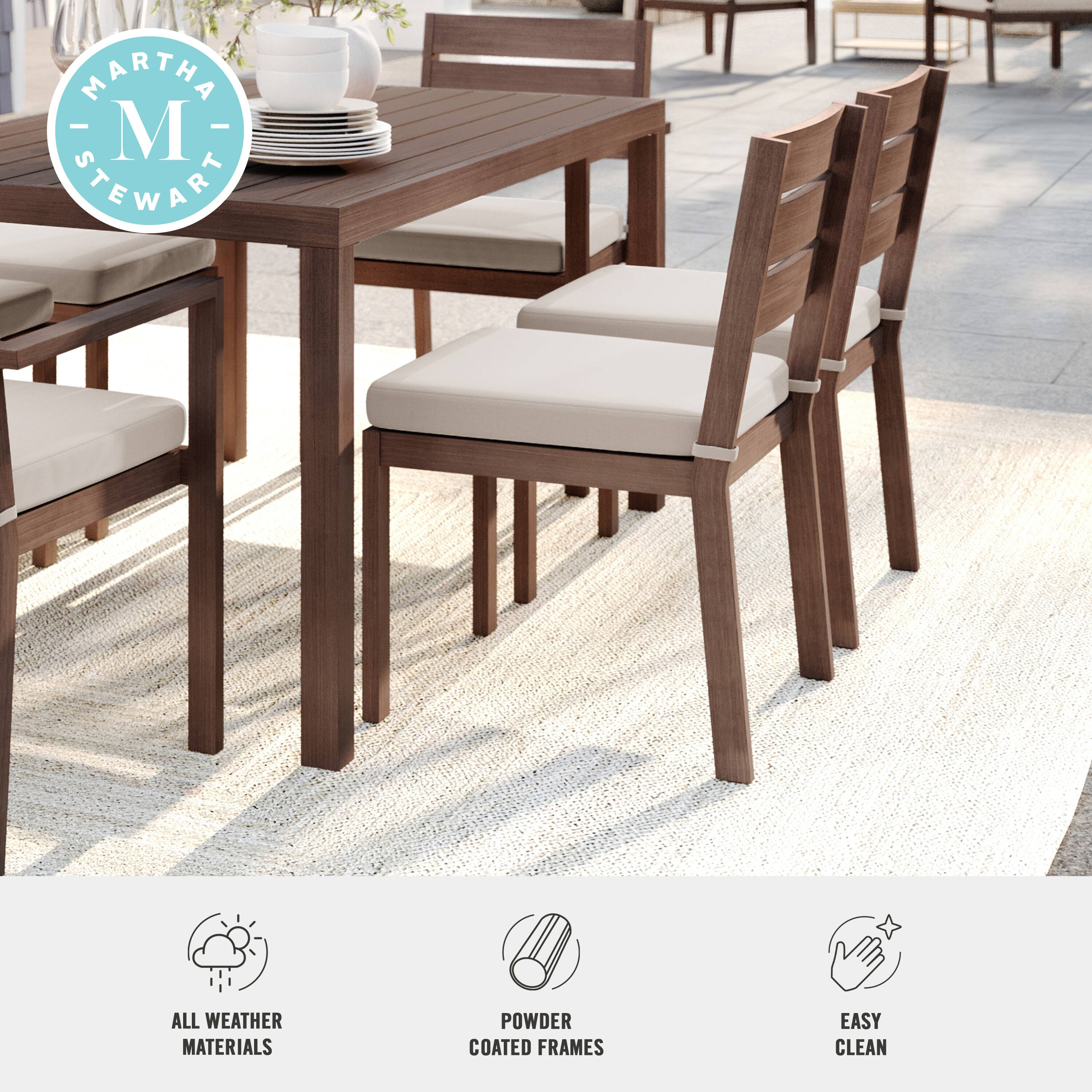 "Martha Stewart All Weather Materials 0 Powder Coated Frames Easy Clean."