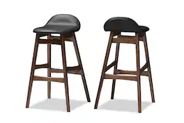 Baxton Studio - Bloom Mid-century Retro Modern Scandinavian Style Upholstered Walnut Wood Finishing 30" Bar Stool - Black