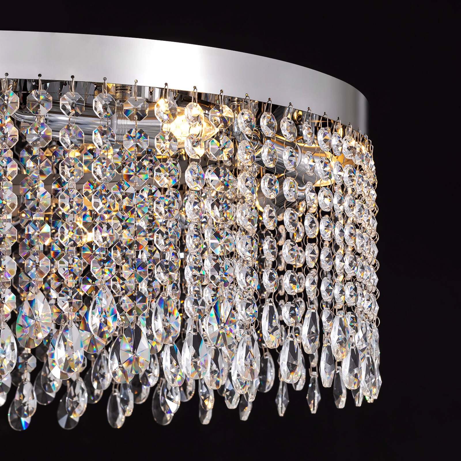Alt View 7. Siljoy - 24 Inch Round Gold Flush Mount Crystal Ceiling Light, Luxury Raindrop Crystal Chandelier for Living Room Bedroom - Gold.