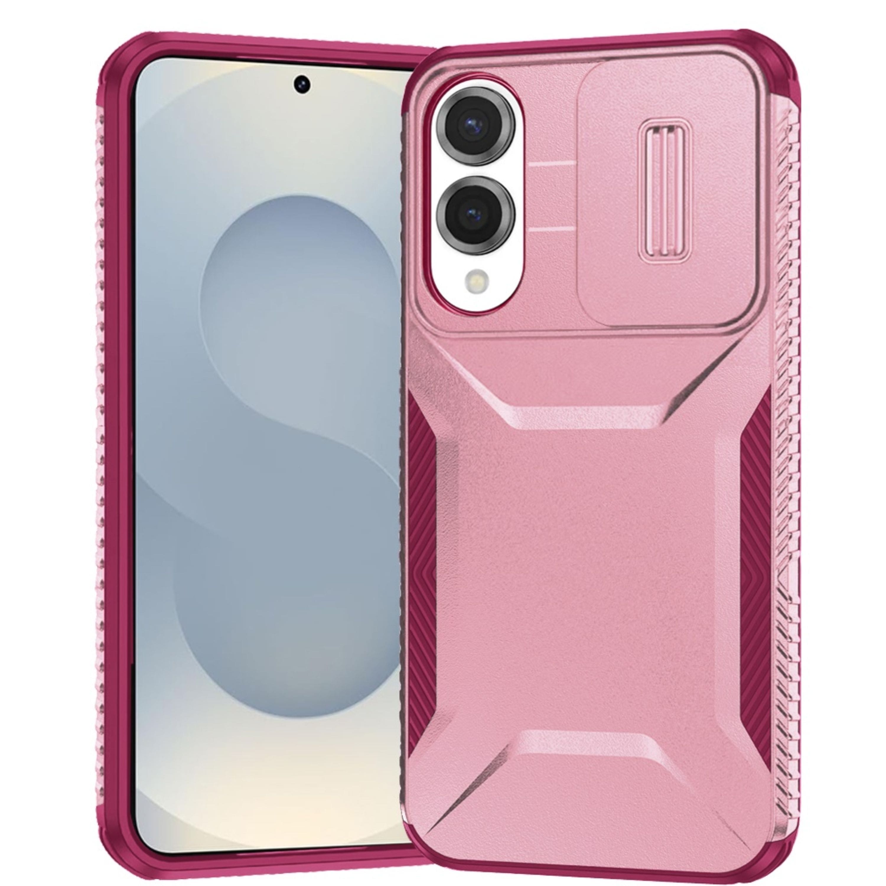 Kitcheniva - Rugged Side Grip Case With Sliding Lens Cover & Tempered Glass For Samsung S25 Edge - Pink/Burgundy price history on PriceWatchPro