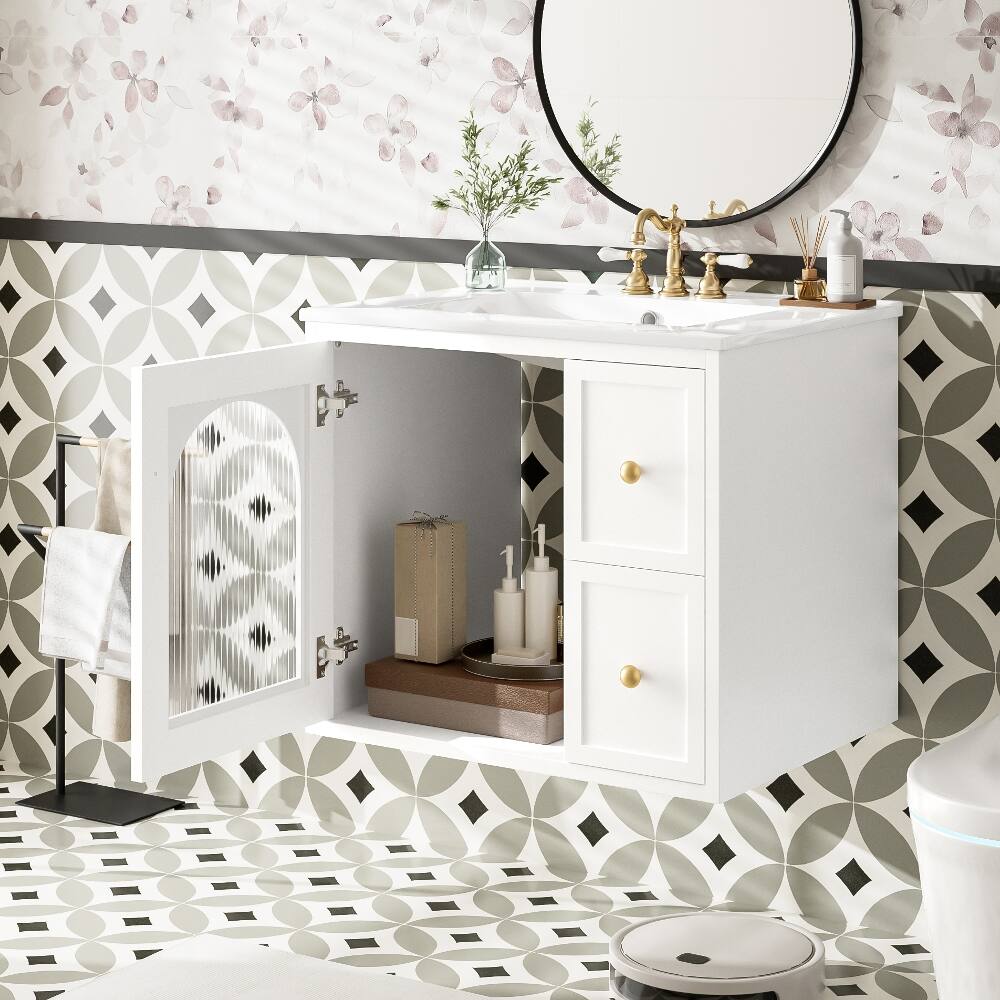Back. Loheer - Loheer 24 inch wall mounted bathroom vanity White Floating Vanity with Sink for Small Space - White.
