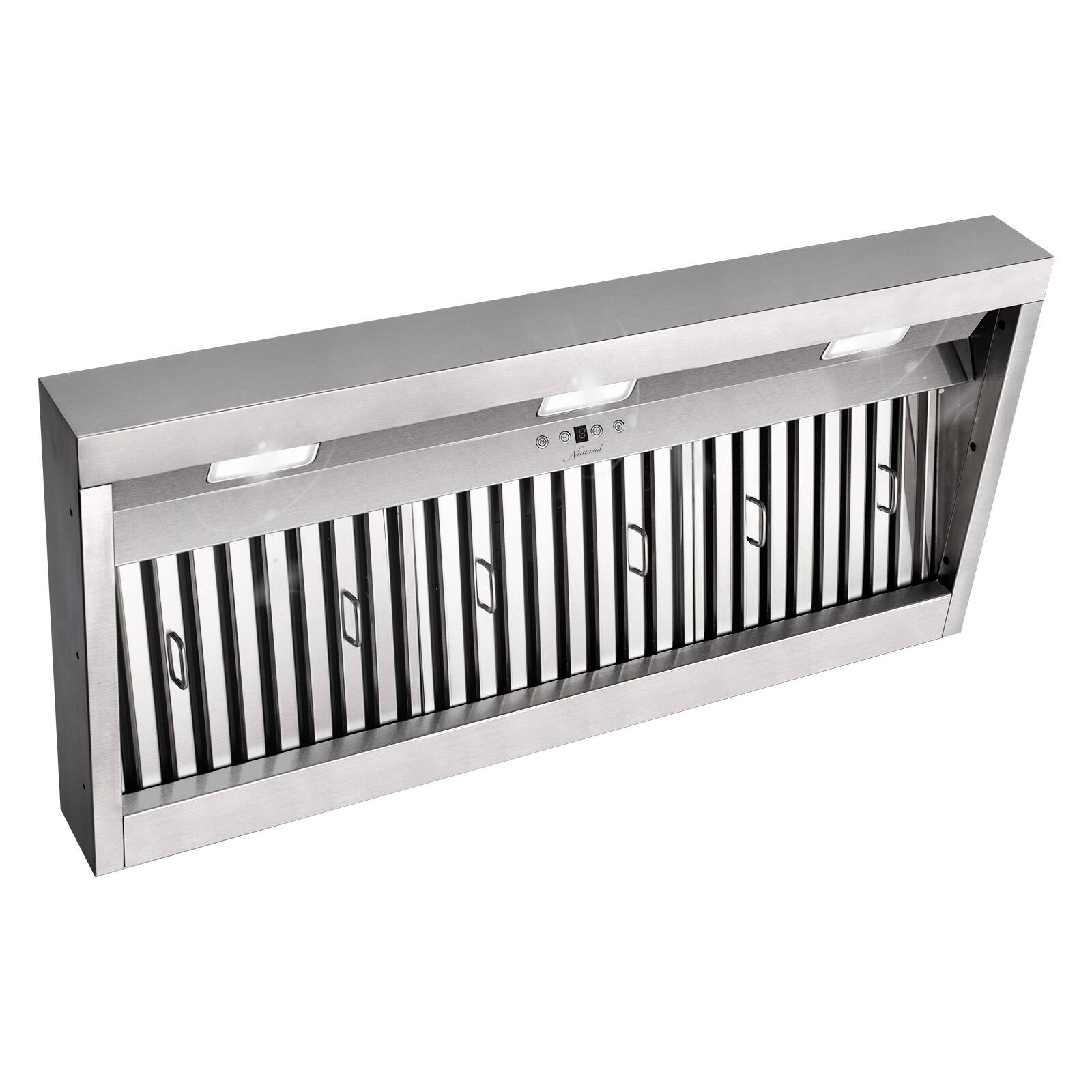 Left. Akicon - Akicon 42 inch Ducted 1200-CFM  Range Hood Insert with 4-Speed Fan, 3 Led Lights and Baffle Filter - Stainless steel.