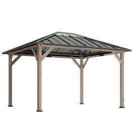 Outsunny - x 12' Hardtop Gazebo with Galvanized Steel Roof, UPF50+ Wood Permanent Pavilion with Clear Roof Top