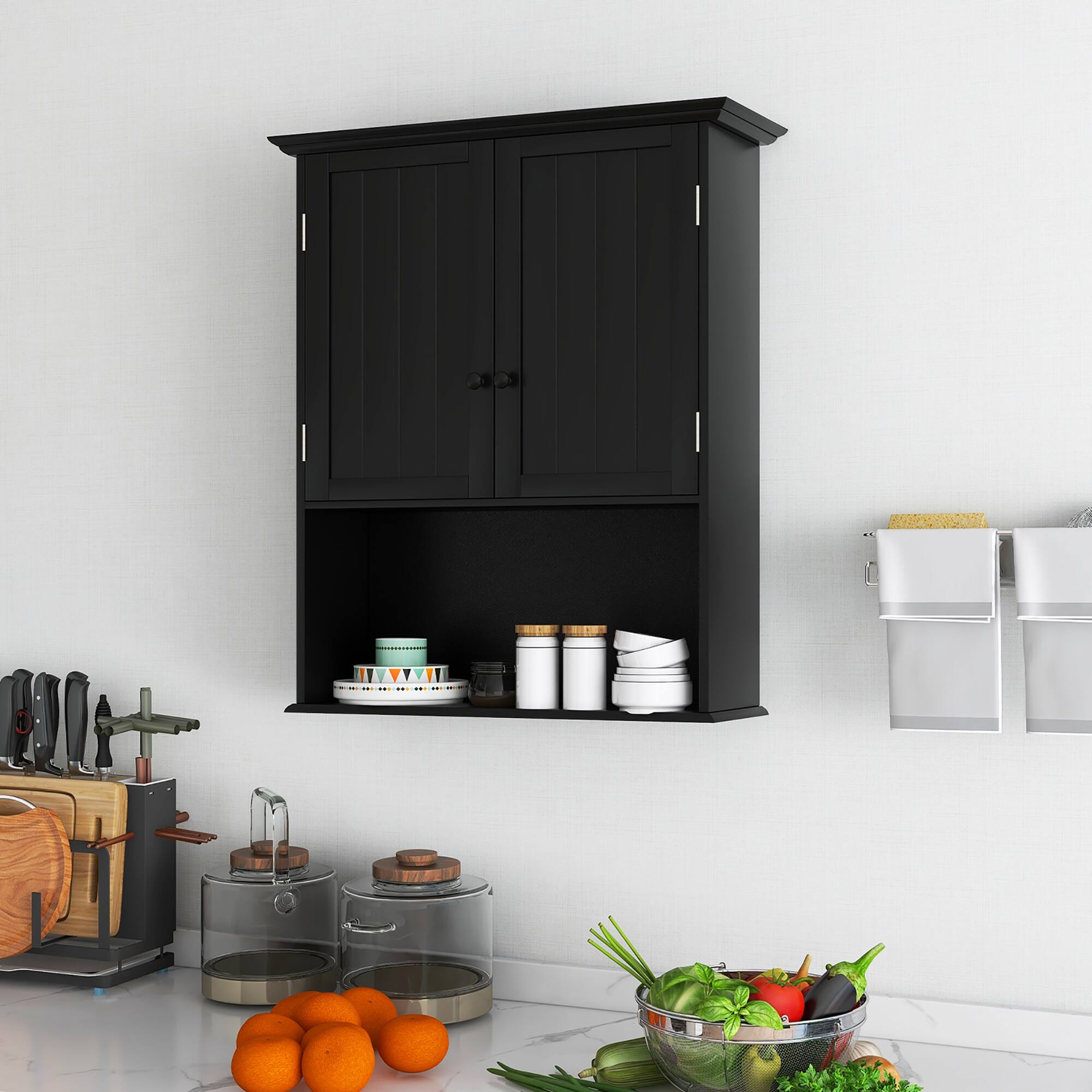 Alt View 3. Costway - Costway Wall Mount Bathroom Cabinet Wooden Medicine Cabinet Storage Organizer Black - Black.