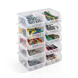Sorbus - Small Open Front Stackable Garage Storage Bin – Heavy Duty Plastic Organizer Tote for Tools, Hardware - Clear