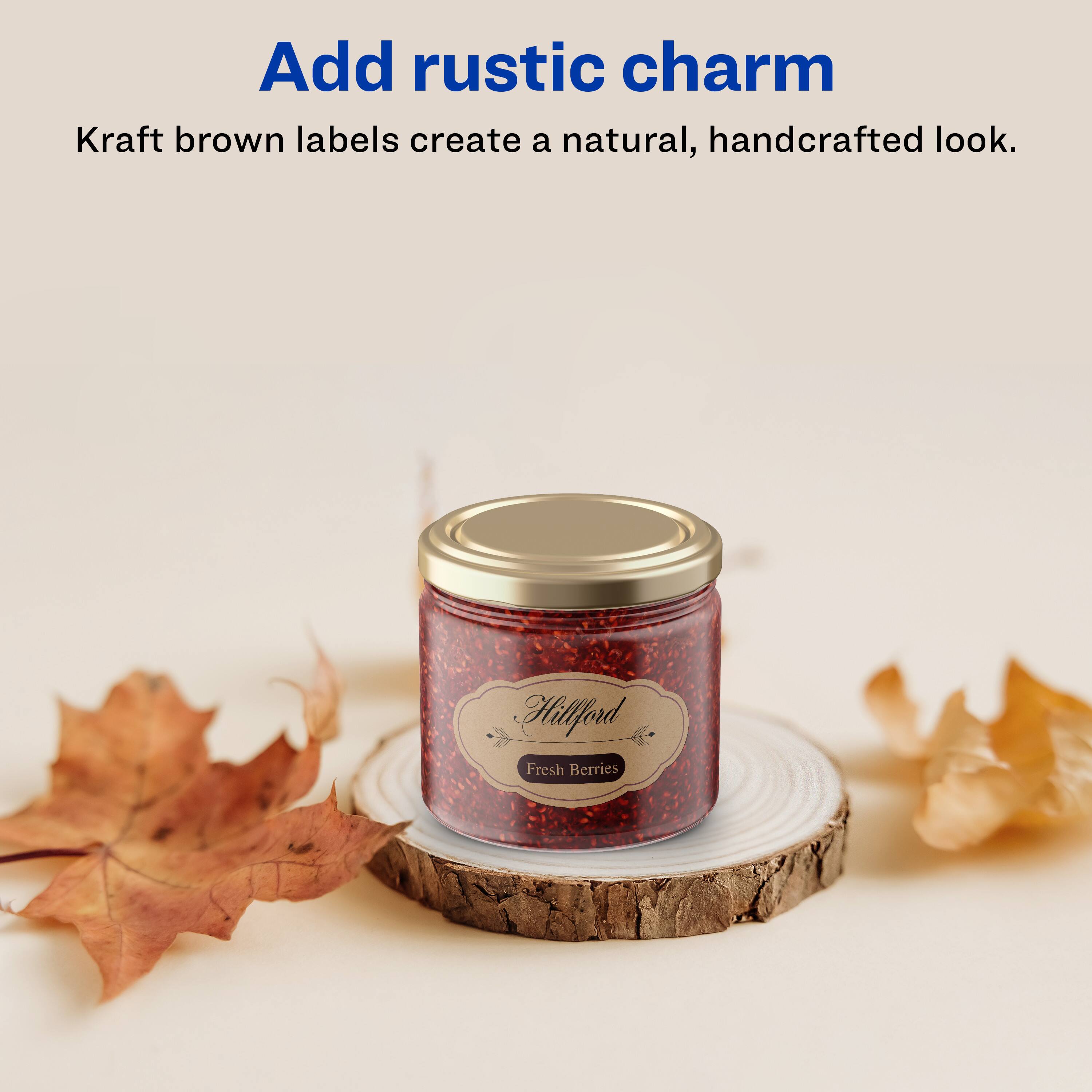 Add rustic charm  
Kraft brown labels create a natural, handcrafted look.  

Hiford Fresh Berries