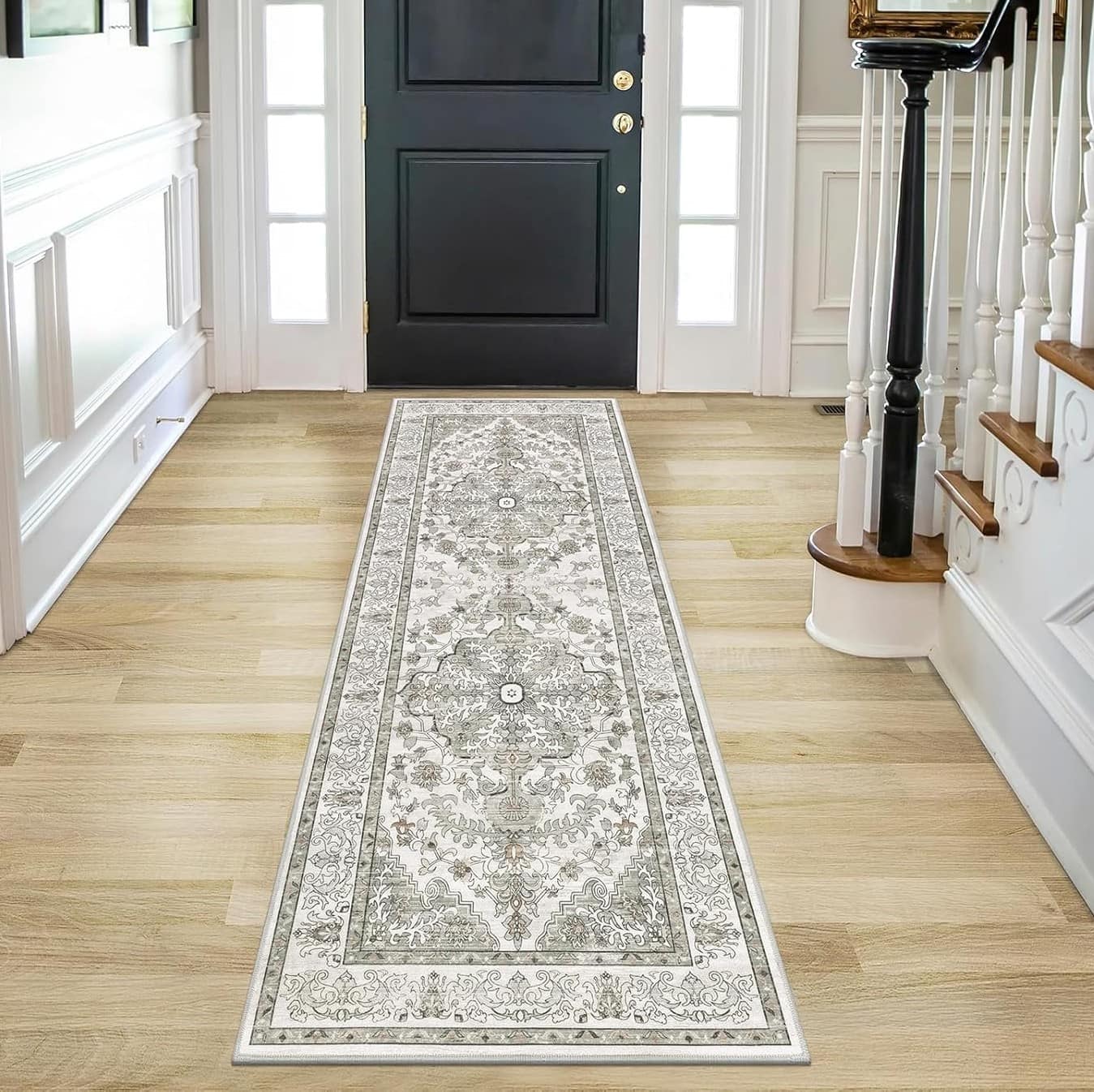 FINEAK - Boho 2'x6' Washable Non-Slip Hallway Runner Rug - Grey Taupe
