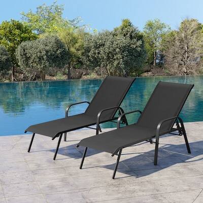 Alt View 6. Crestlive Products - Crestlive Products Set of 2 Brown Metal Frame Adjustbale Chaise Lounge Chair with Texteline Sling Seat - Black.