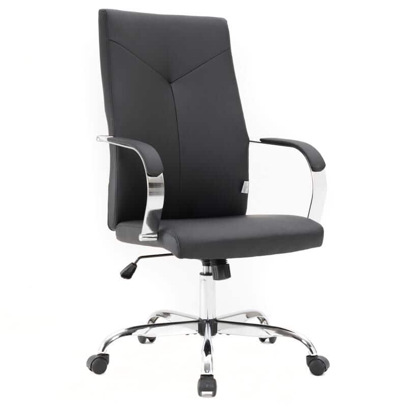 Front. LeisureMod - Sonora High-Back Leather Office Chair with Adjustable Height, Swivel, and Tilt, Desk, Conference Room, or Home Office - Black.
