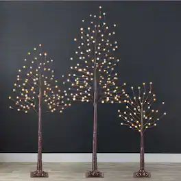 Best Choice Products - Set of 3 Lighted Twig Birch Trees, 4ft, 6ft, 8ft w/ 300 LEDs, Warm White, Multicolor Lights - Brown