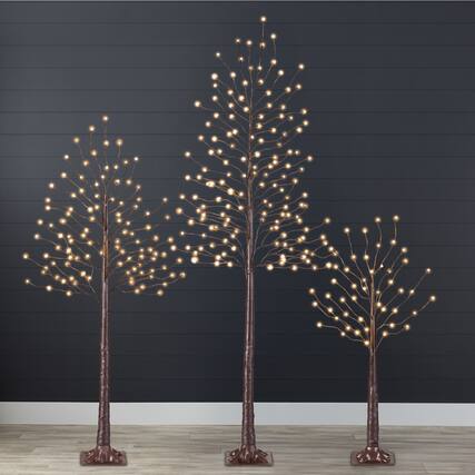 Front. Best Choice Products - Best Choice Products Set of 3 Lighted Twig Birch Trees, 4ft, 6ft, 8ft w/ 300 LEDs, Warm White, Multicolor Lights - Brown - Brown.