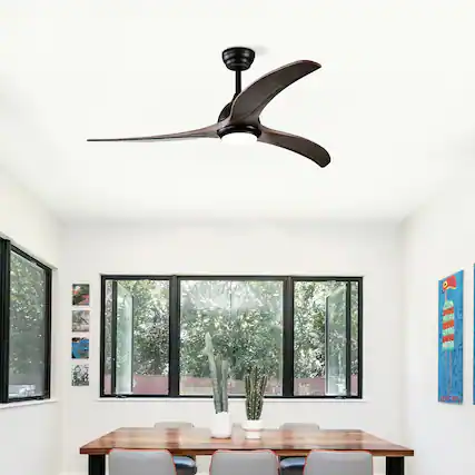 Front. Akoasm - 52" Solid Wood Indoor Outdoor Ceiling Fan with Light & Remote, Noiseless DC Motor, 3 Color Temperatures-Matte Black.