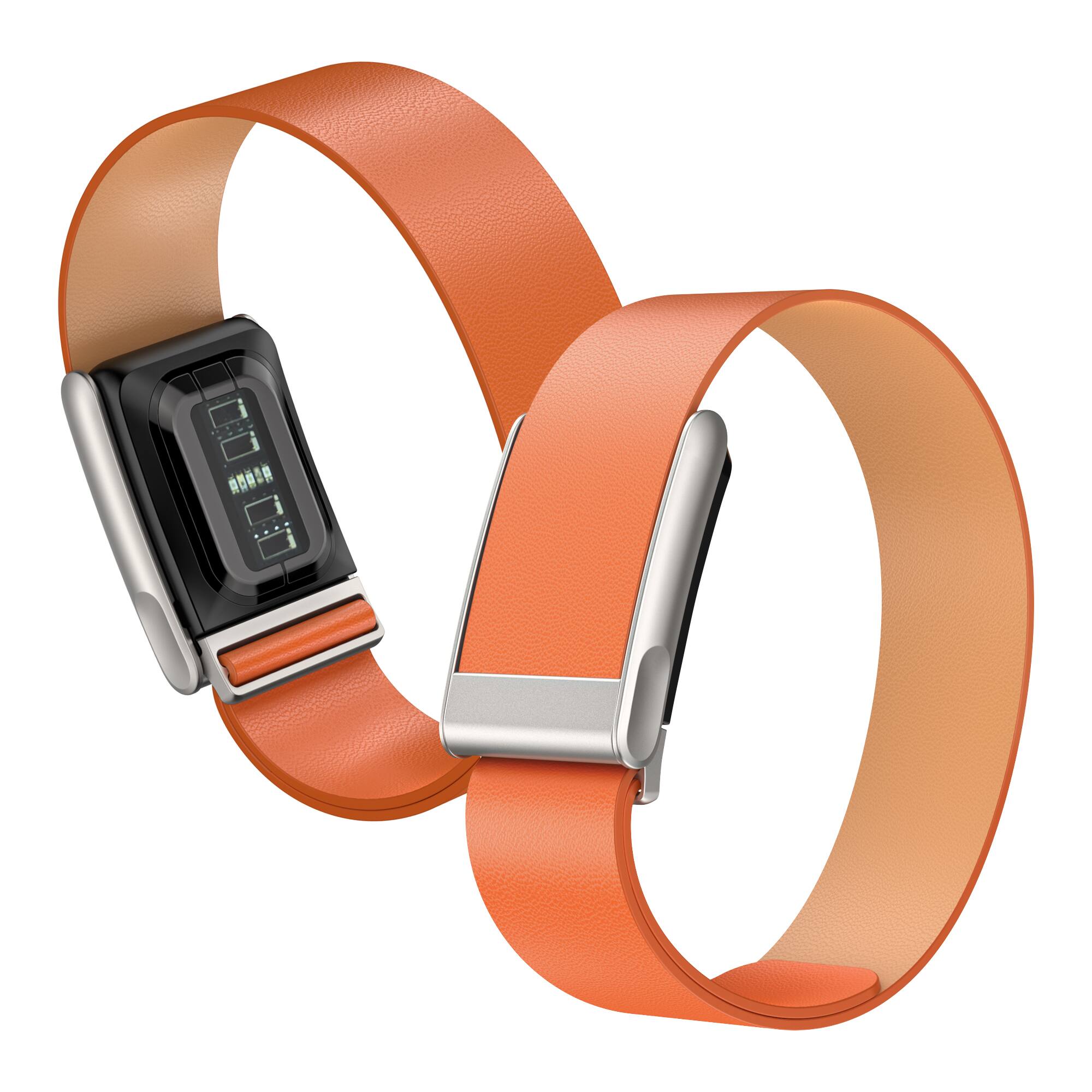 Back. Dteck - Leather Band for Whoop 5.0 One, Peak, Life/MG, Genuine Leather Durable Replacement Wristband Strap for Men Women - Orange.