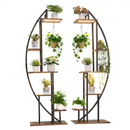 VEVOR - Plant Stand Indoor with Grow Lights, 63 in Tall 6-Tiered Lighted Plant Shelf, 2 Pack Metal Corner Plants Holder - Brown + Black