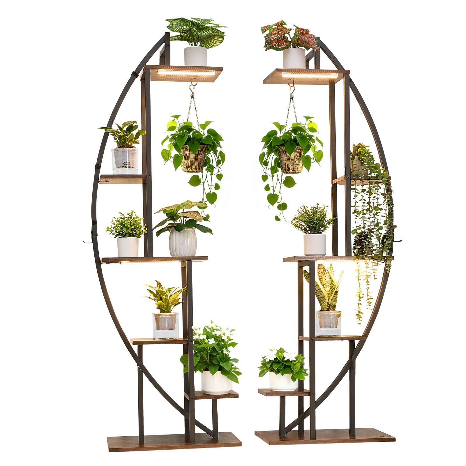 Front. VEVOR - Plant Stand Indoor with Grow Lights, 63 in Tall 6-Tiered Lighted Plant Shelf, 2 Pack Metal Corner Plants Holder - Brown + Black.