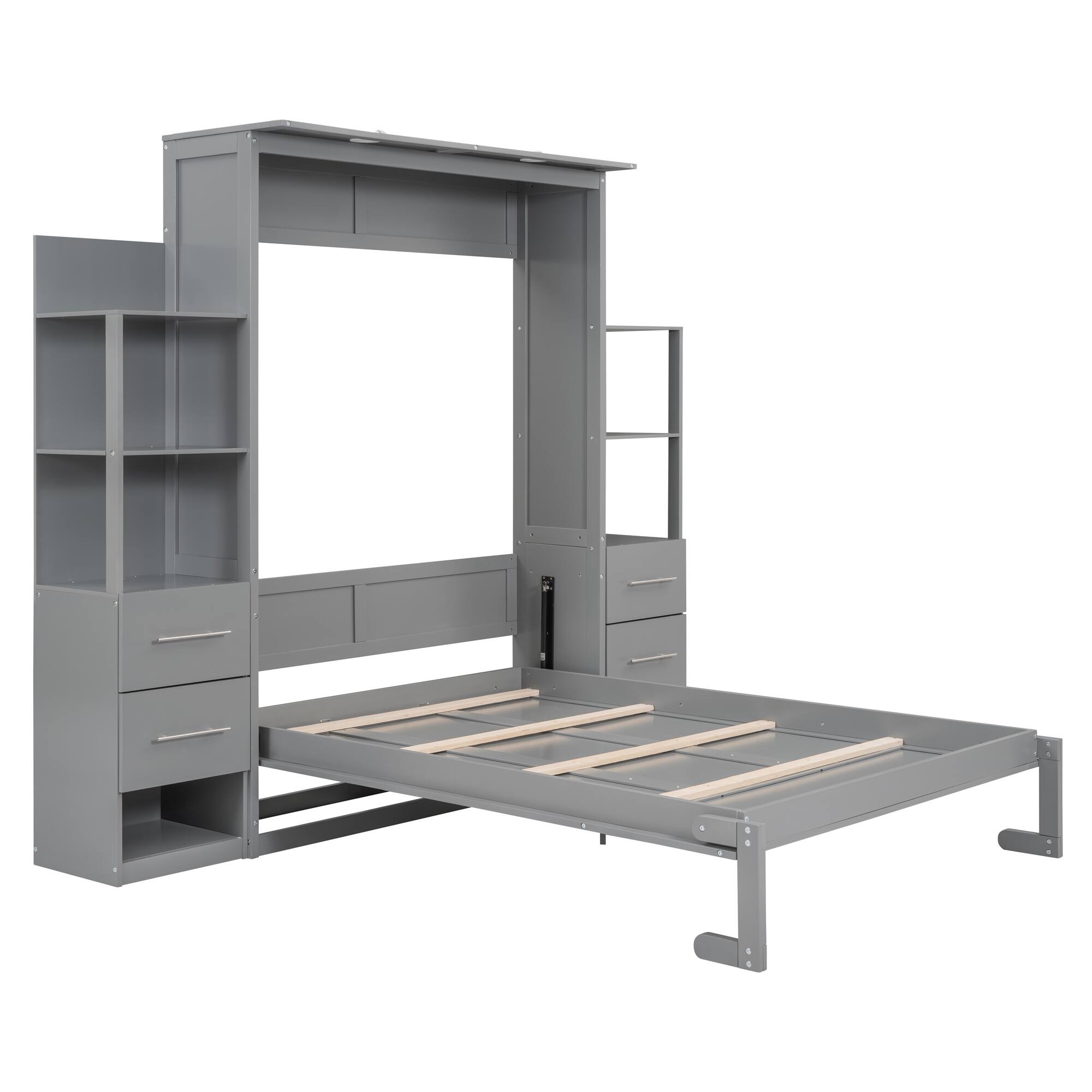 Alt View 2. Tiramisubest - Full Size Murphy Wall Bed, Gray, MDF+LVL, 80x79x84 inches, 284 lbs - Gray.