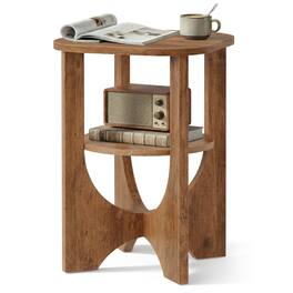 Songmics Home - Side Table, 2 Tier Small Accent End Table, Nightstand with Lower Shelf for Small Spaces, Living Room, Bedroom - Honey Brown