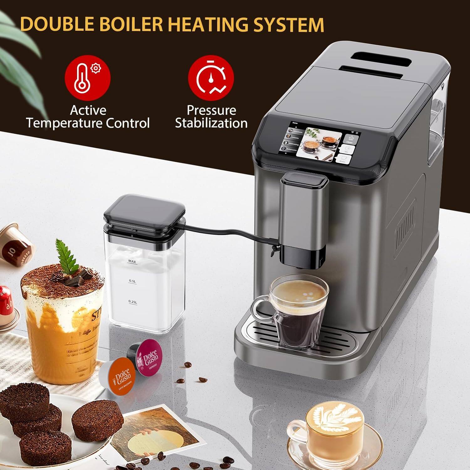 DOUBLE BOILER HEATING SYSTEM

Active Temperature Control

Pressure Stabilization