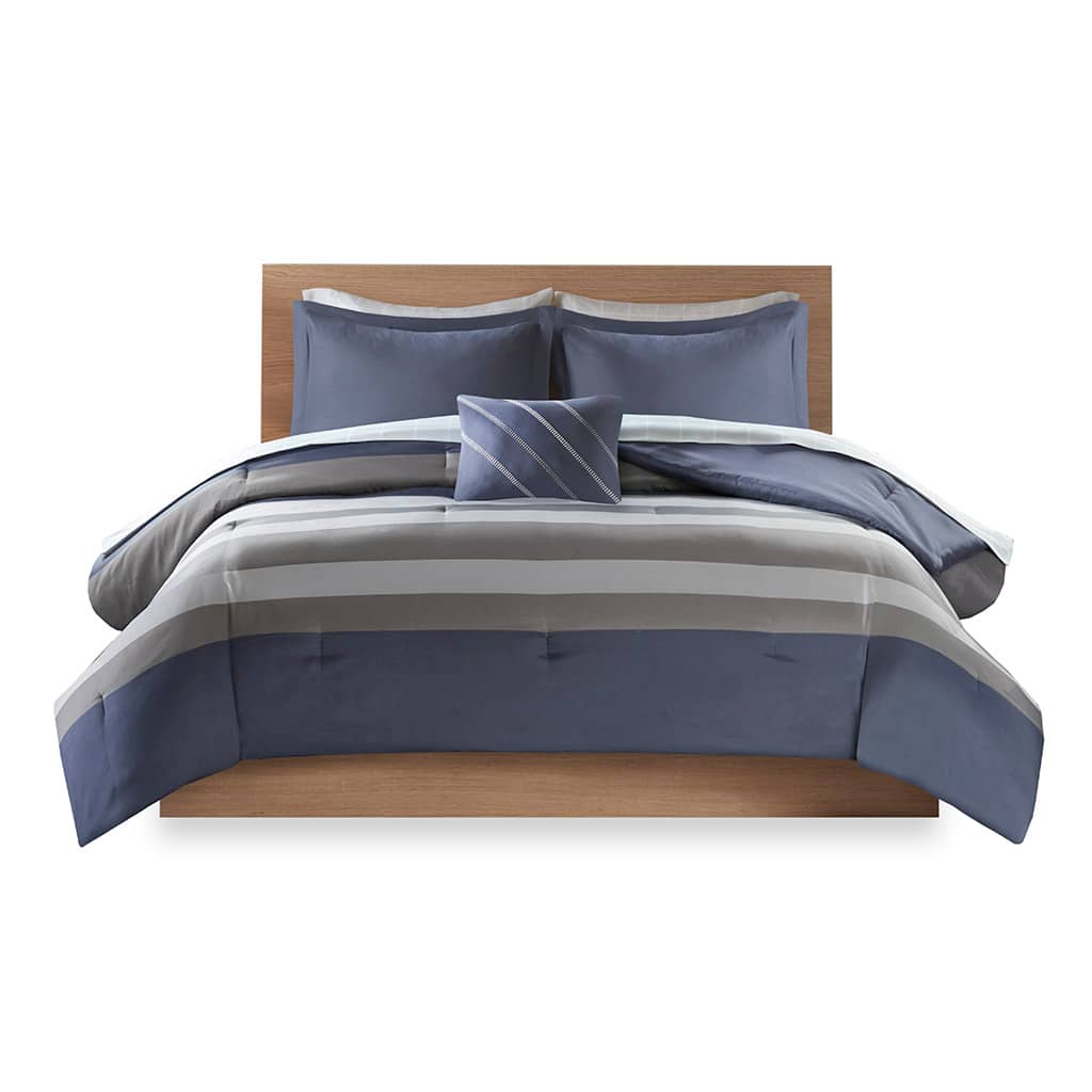 Photos - Bed Linen Mills Gracie  - Tavish Striped Comforter Set with Matching Bed Sheets - Blue/Grey 2371-01DI 