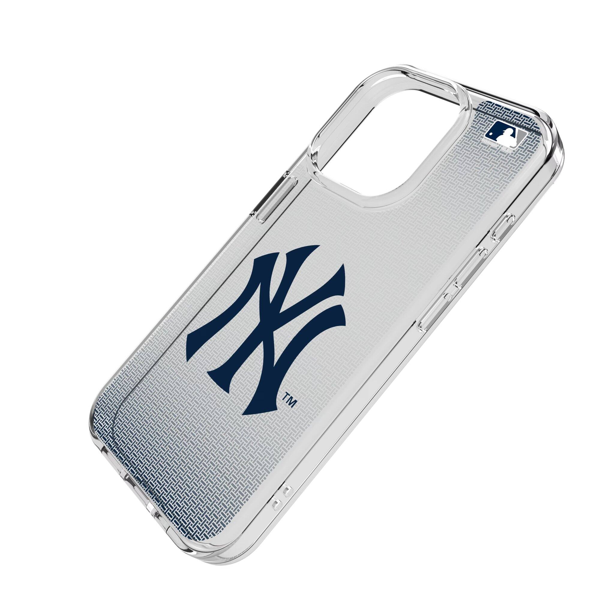 Alt View 1. Keyscaper - New York Yankees Linen Logo iPhone Clear Case - 16 Pro - Multicolor.